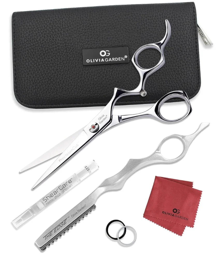 Olivia Garden PrecisionCut 6.5 inch shears and The Edge razor set with case and accessories