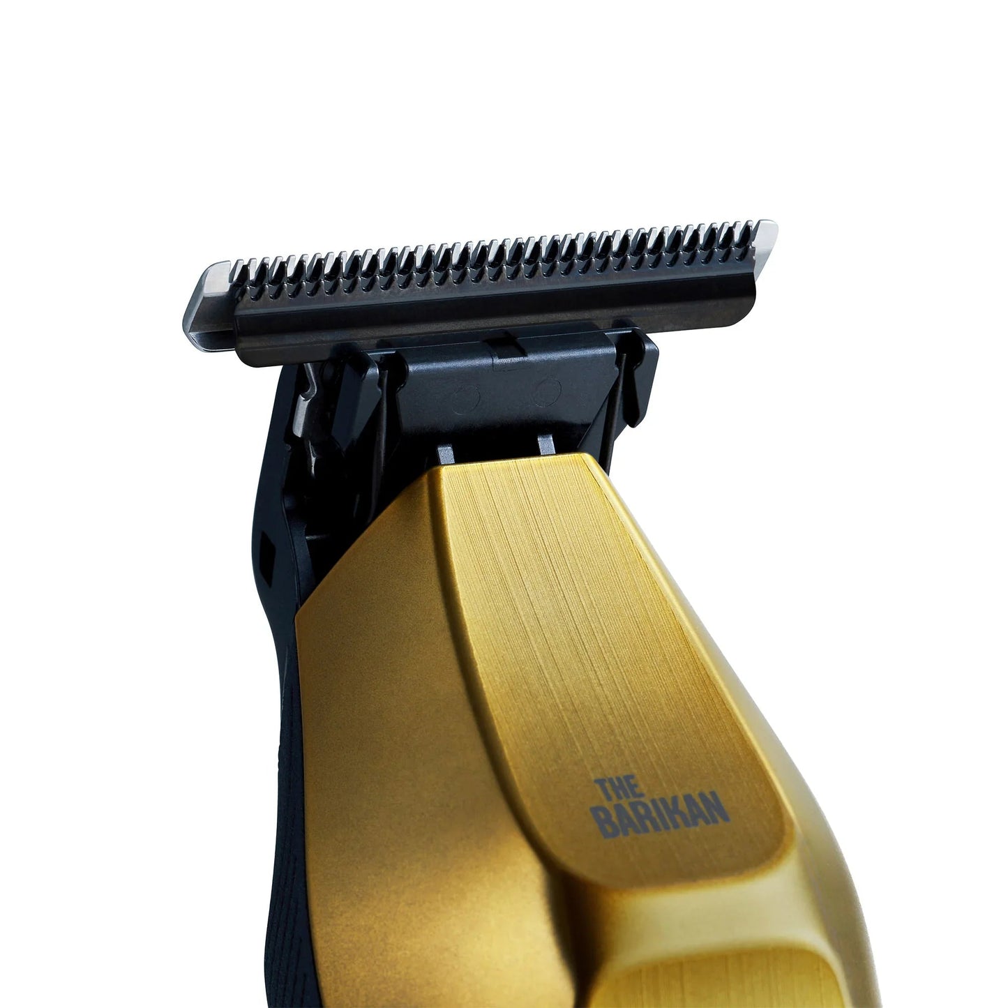 Panasonic Barikan ER-XT70-N gold trimmer angled T-blade close-up