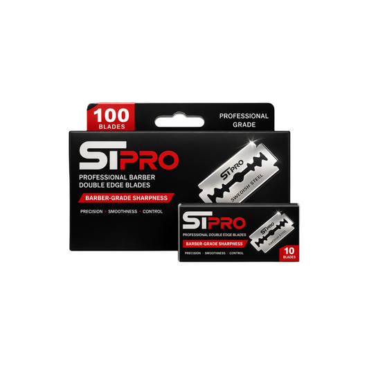STPRO double edge razor blades 100-pack box and wrapped blades