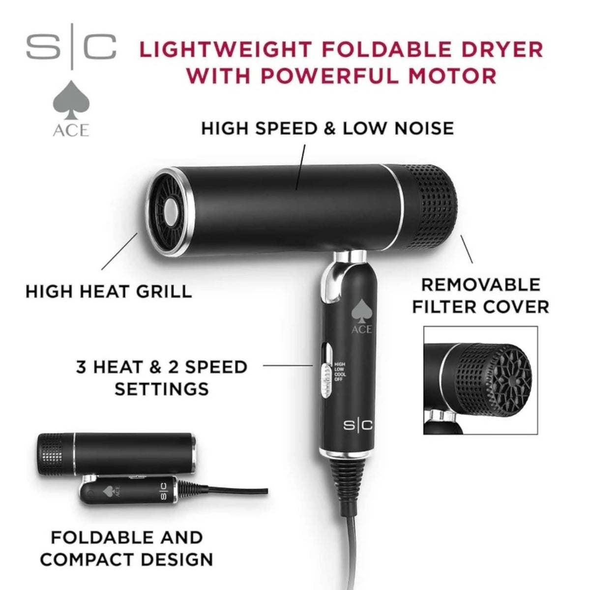 StyleCraft Ace SC103B hair dryer side controls