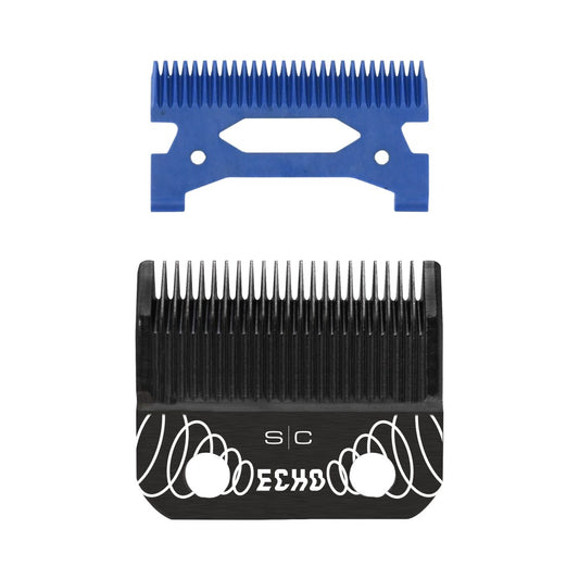 StyleCraft ECHO SC554B black DLC clipper blade and blue ceramic cutter front view