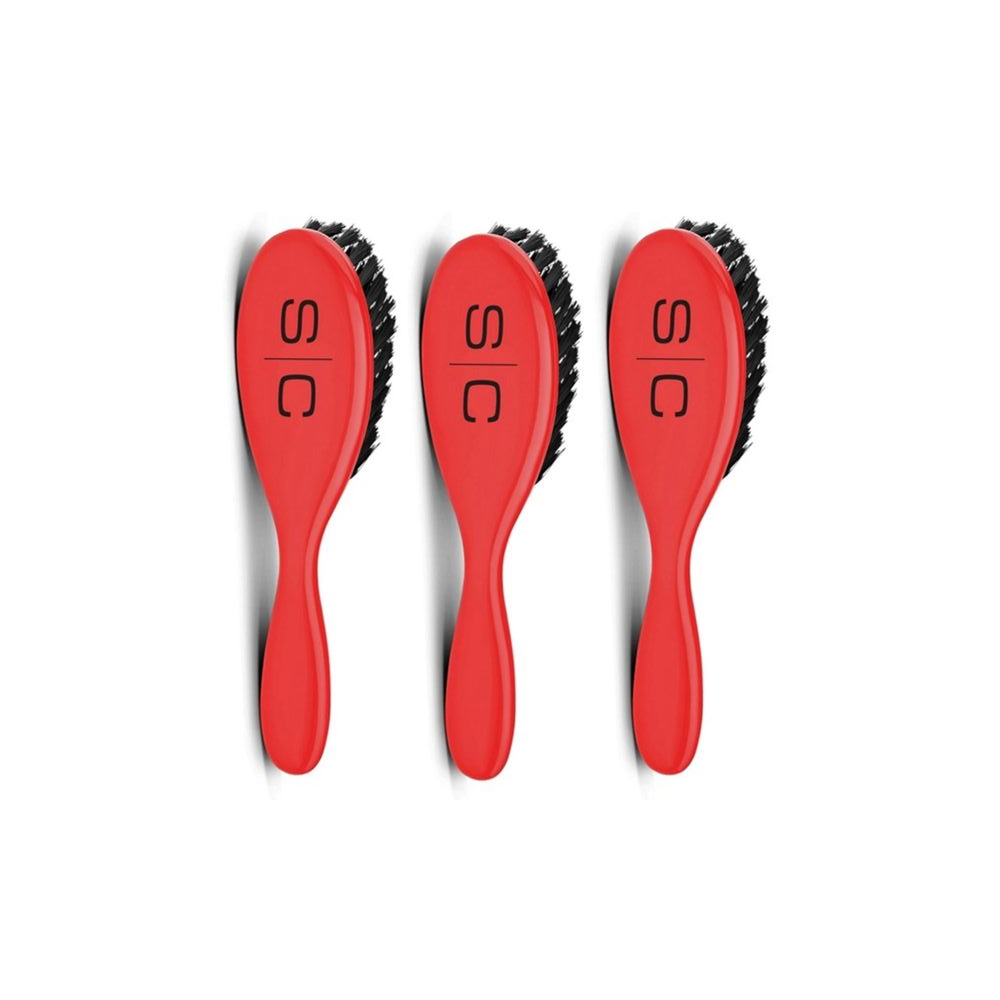 Three red StyleCraft Fresh Fade brushes with soft black nylon bristles