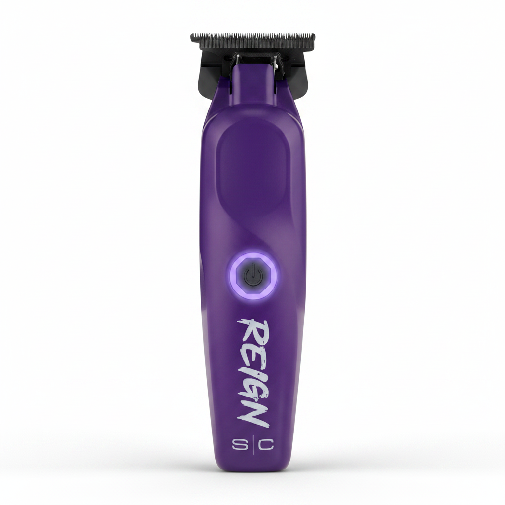 StyleCraft Reign SC422P purple cordless trimmer included in the clipper and trimmer set