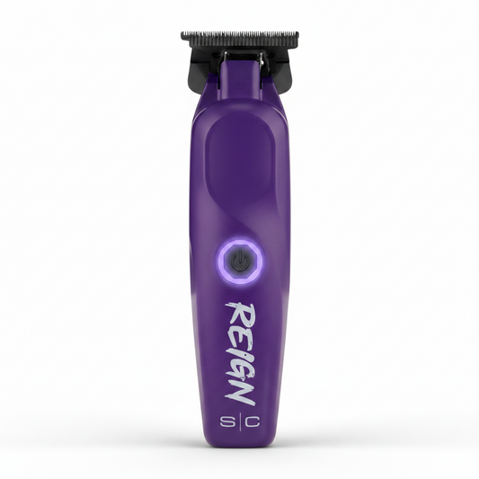 StyleCraft Reign SC422P purple cordless trimmer included in the clipper and trimmer set