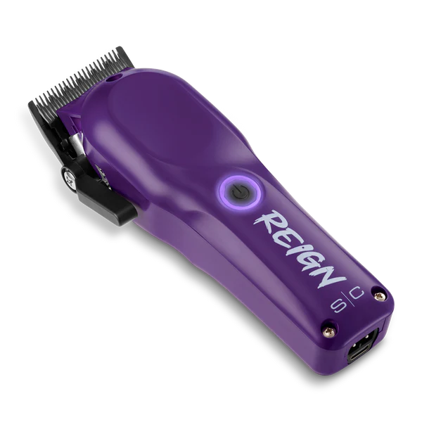 StyleCraft Reign SC620P purple clipper diagonal view showing USB-C base