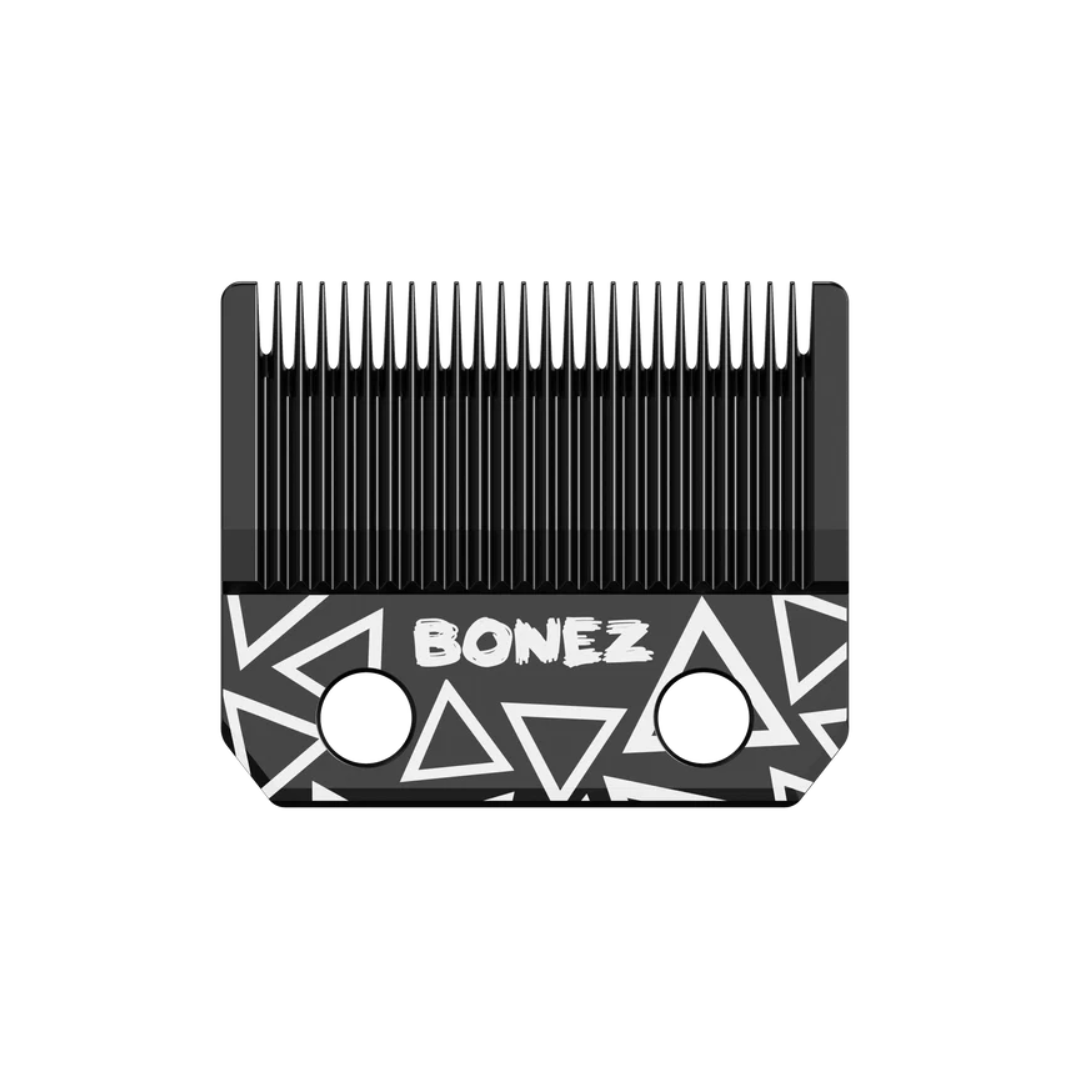TPOB PLAY BONEZ clipper blade front view with geometric skull design