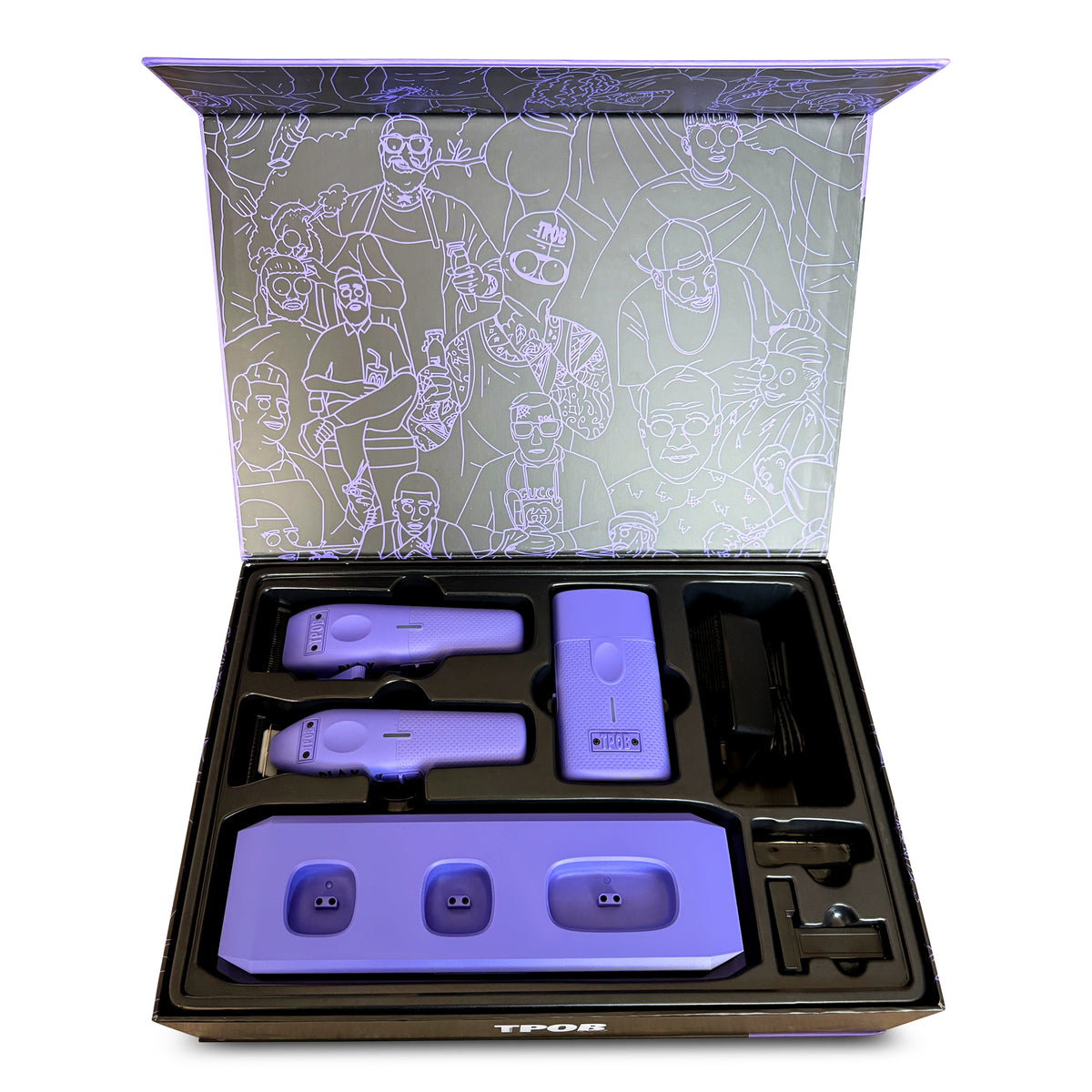 TPOB PLAY Mini Purple Bundle with matching barber tools and charging stand