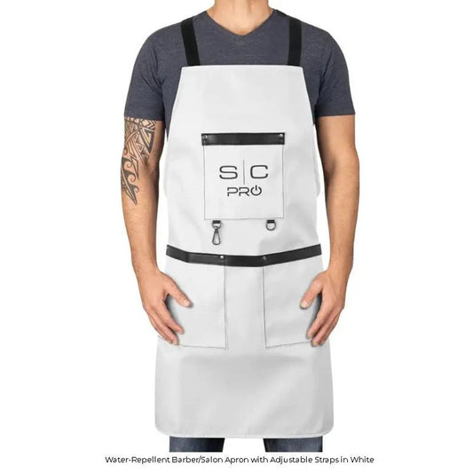 StyleCraft Pro Barber Apron – White #SC339W | Water-Resistant Heavyweight Fabric with Adjustable Straps & Pockets