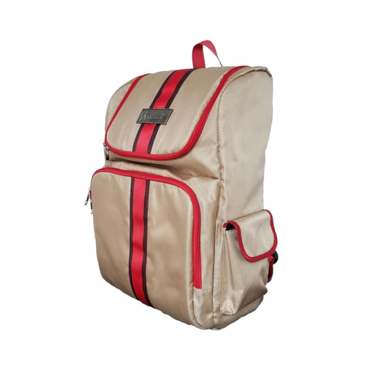 Vincent Classic Beige barber backpack front three-quarter view with red trim