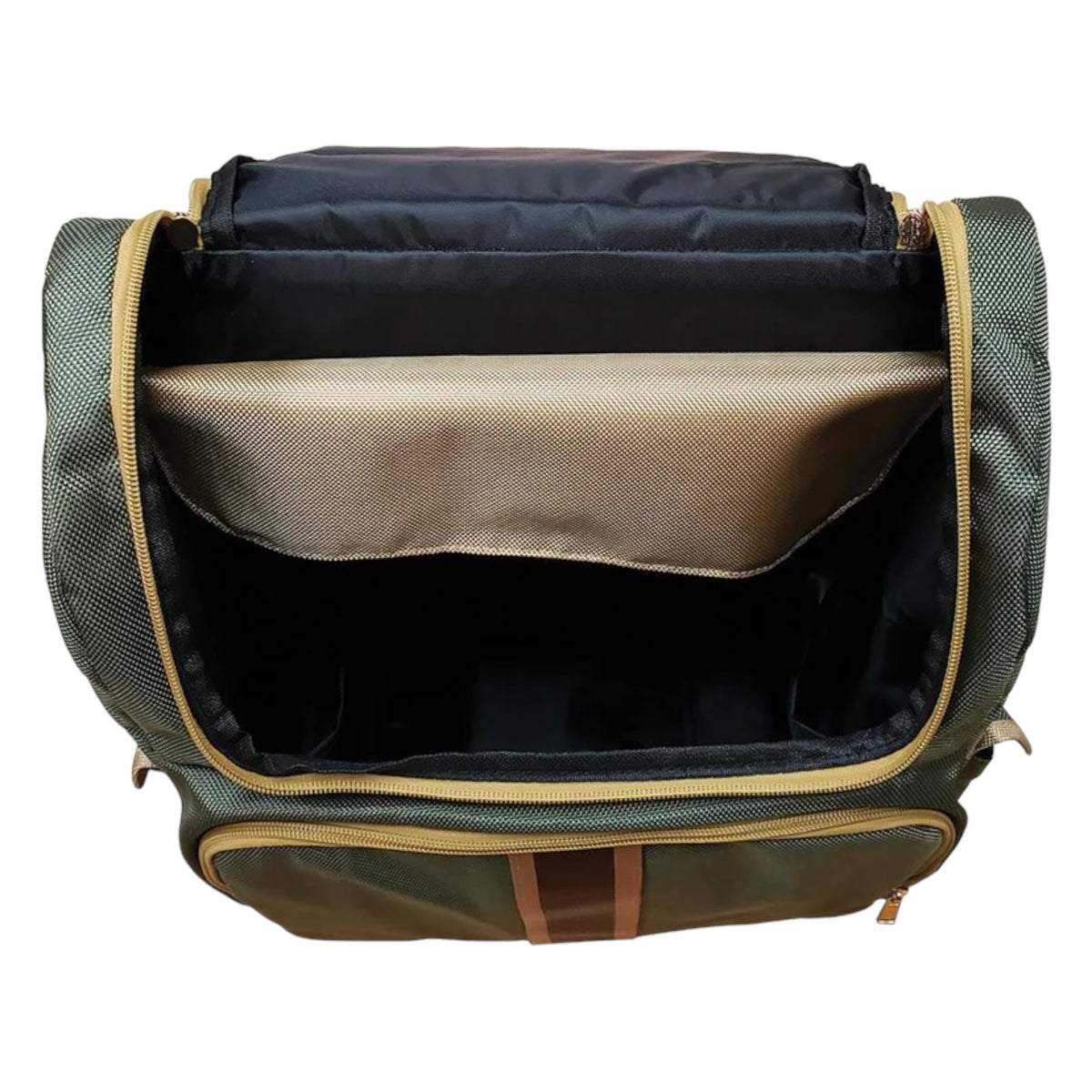 Vincent VT10305 Hunter Green barber backpack open interior compartment view