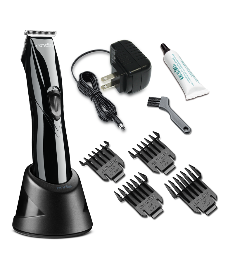 Andis Slimline Pro Li #32475 trimmer with stand, guides, oil, and brush