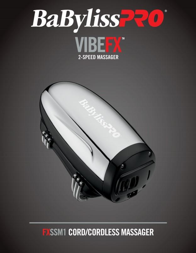 BaBylissPRO VibeFX FXSSM1 silver cordless massager three-quarter promotional view