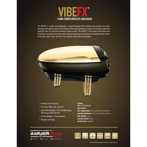 BaBylissPRO VibeFX FXSSMG gold massager specification graphic